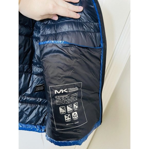 NWT Michael Kors Blue Shiny Puffer Coat - XL - Picture 3 of 9